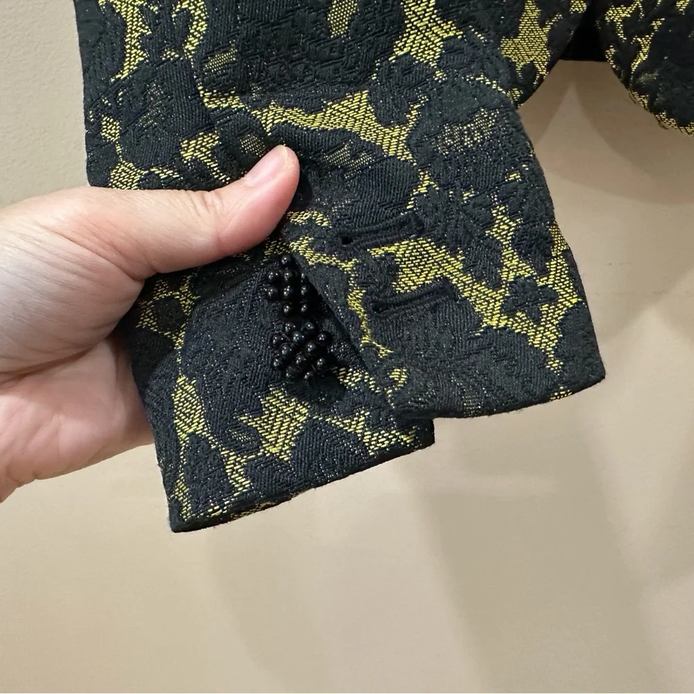 Banana Republic L’Wren Scott Blazer Bright Celery Black Floral Jacquard Peplum 2 - Picture 7 of 11